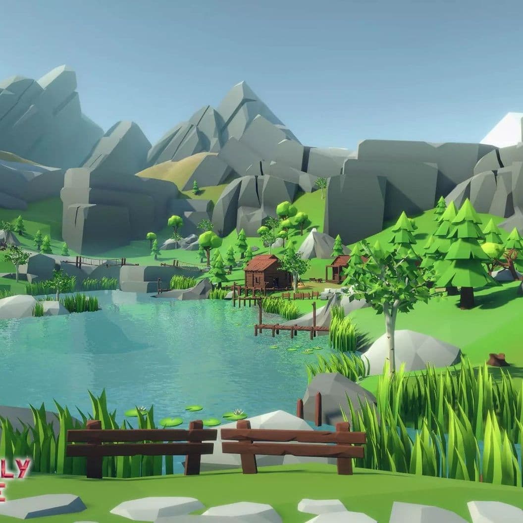 Купить Lowpoly Style Alpine Woodlands Environment