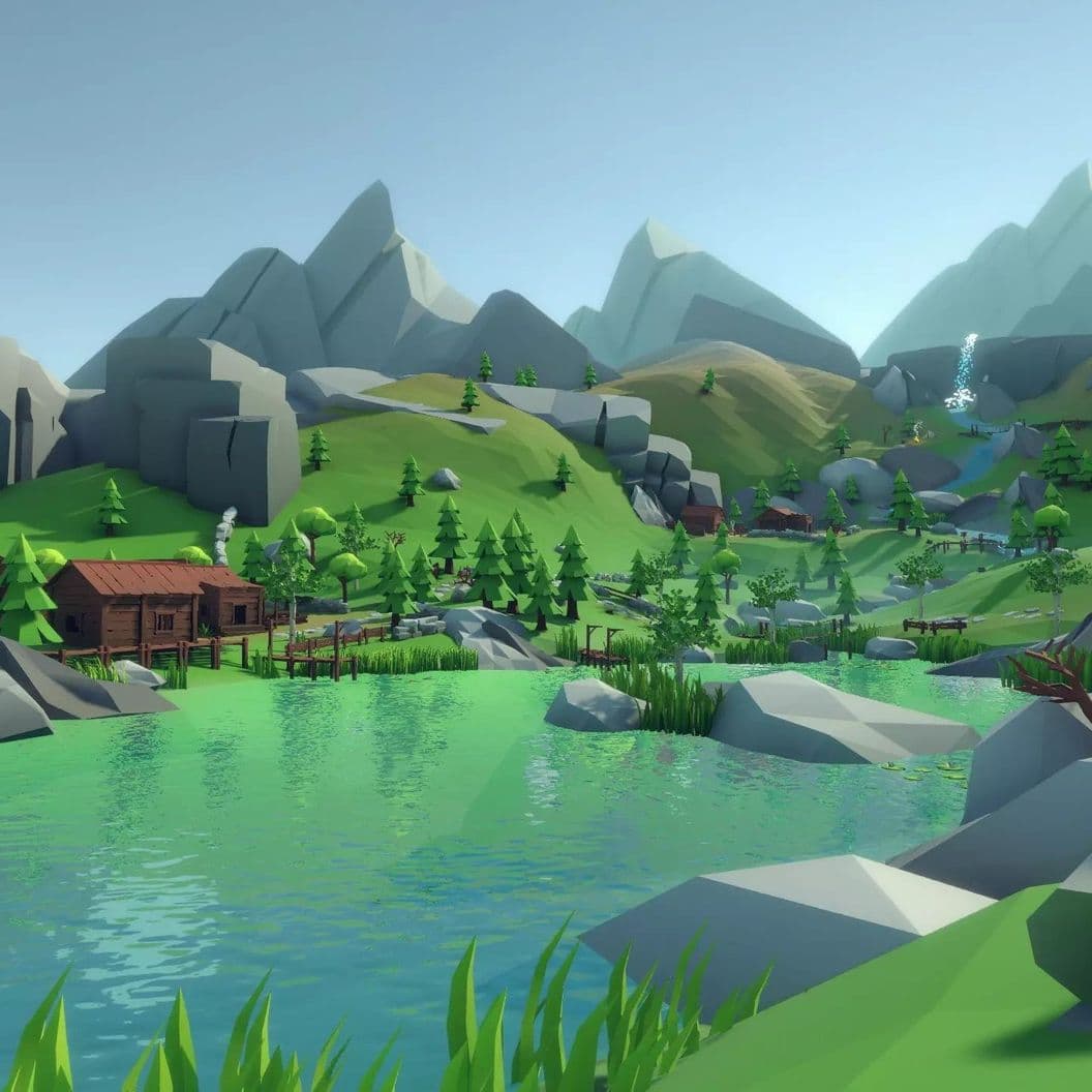 Купить Lowpoly Style Alpine Woodlands Environment