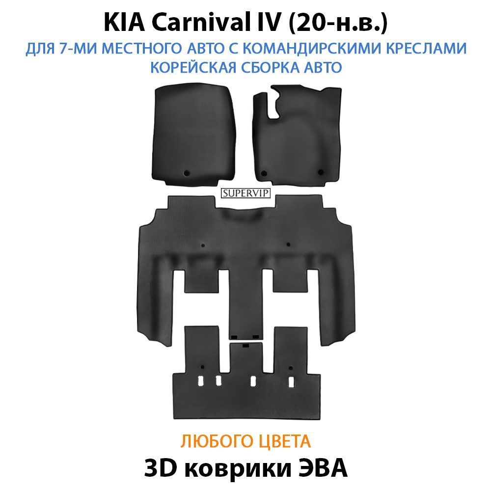 Купить Автоковрики ЭВА для KIA Carnival IV для 7-ми местного авто с командирскими креслами корейской сборки