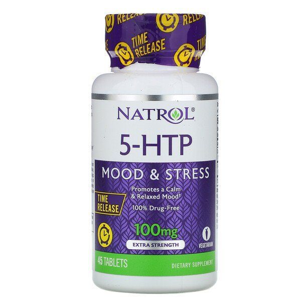 Купить Natrol, 5-гидрокситриптофан, медленное высвобождение, с повышенной силой действия, 100 мг, 45 таблеток