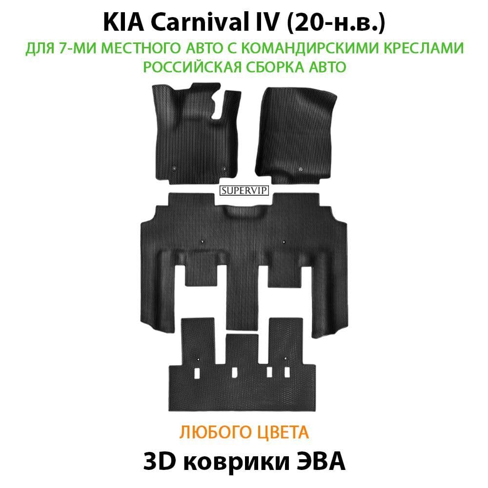 Купить Автоковрики ЭВА для KIA Carnival IV для 7-ми местного авто с командирскими креслами российской сборки