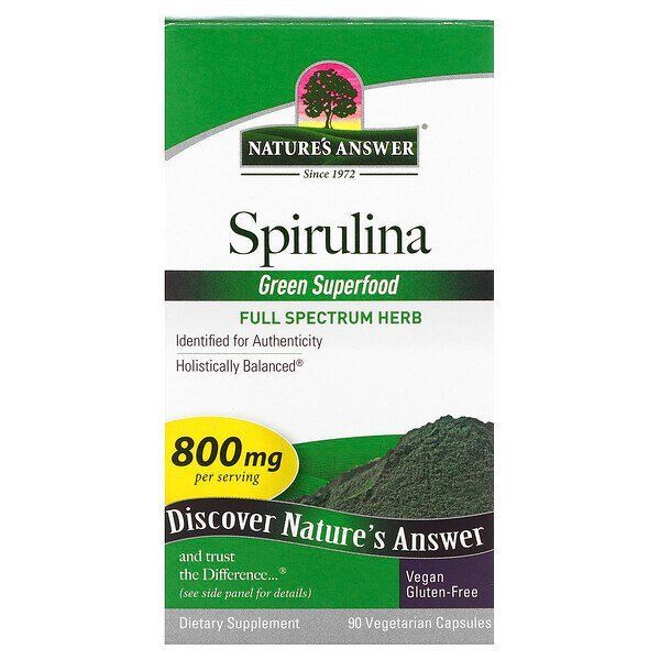 Купить Nature's Answer, Спирулина, 800 мг, 90 вегетарианских капсул