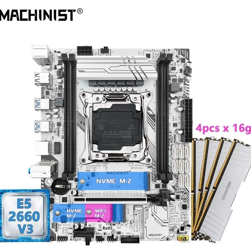 Купить MACHINIST E5 K9 X99 LGA 2011-3 комплект материнской платы Xeon E5 2660 V3 ЦП + DDR4 4 шт. * 16 Гб 2133 МГц память четырехканальный usb3.0