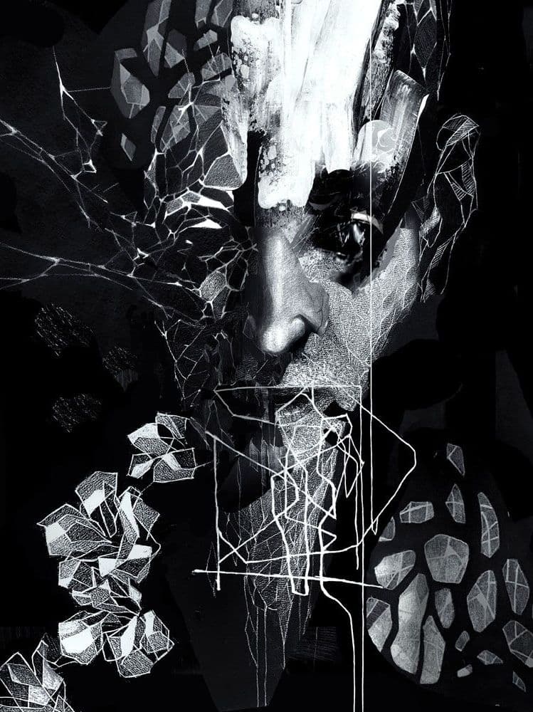 Black and white digital collage with deep meaning by Aleksei Rumiantsev