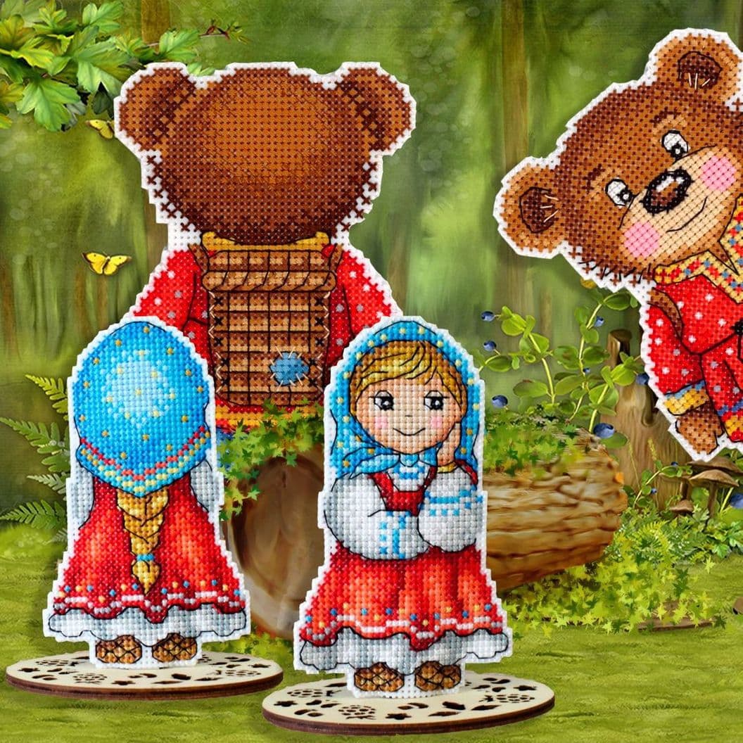 вышивка крестом на заказ декор игрушка Маша и медведь