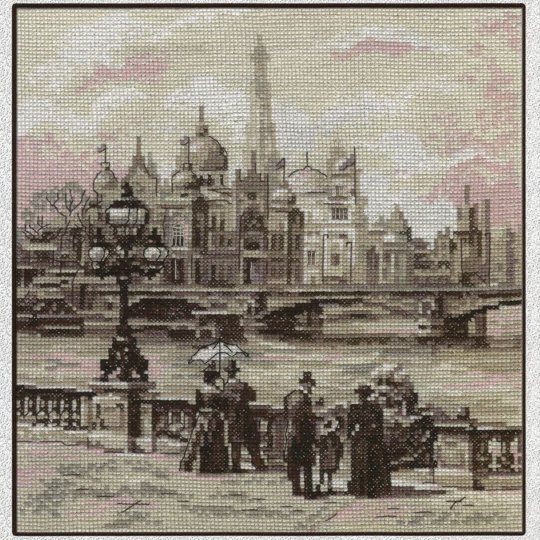 вышивка крестом на заказ пейзаж Париж. Мост Александра III