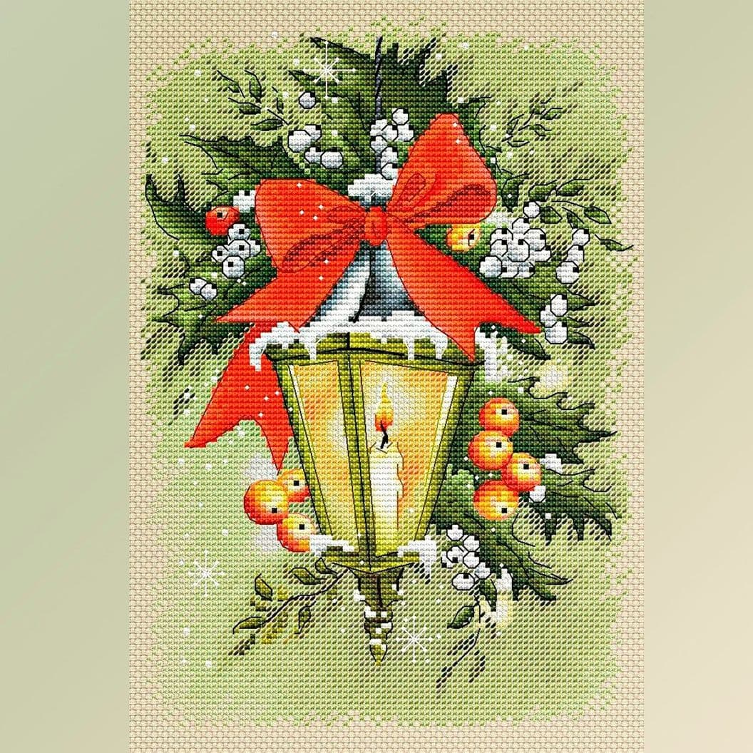 Вышивка крестом на заказ Рождество Новогодний фонарь