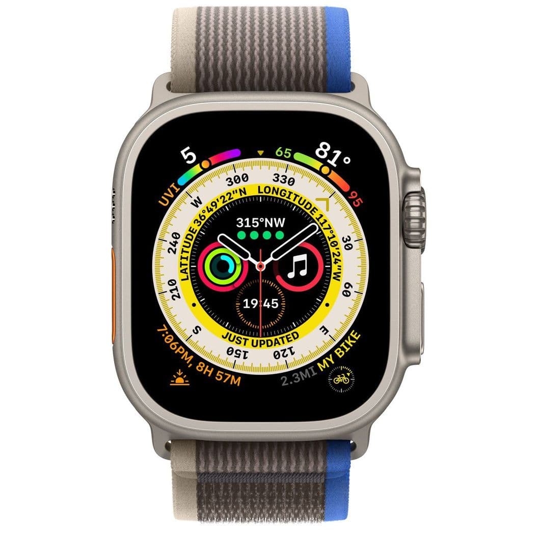 Купить Apple Watch Ultra GPS + Cellular, 49mm, корпус из титана, ремешок Trail цвета «синий/серый»
