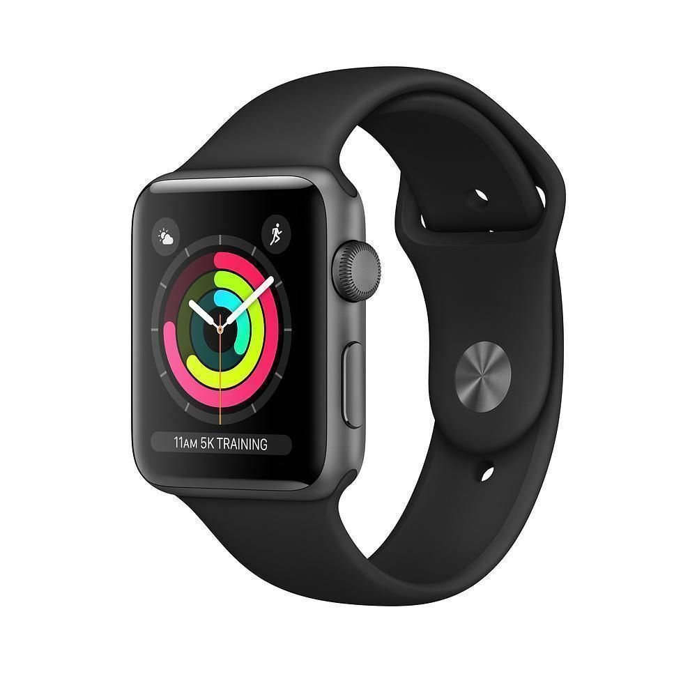 Купить Apple Watch Series 3 GPS, 38mm, корпус из алюминия цвета «серый космос», спортивный ремешок чёрного цвета