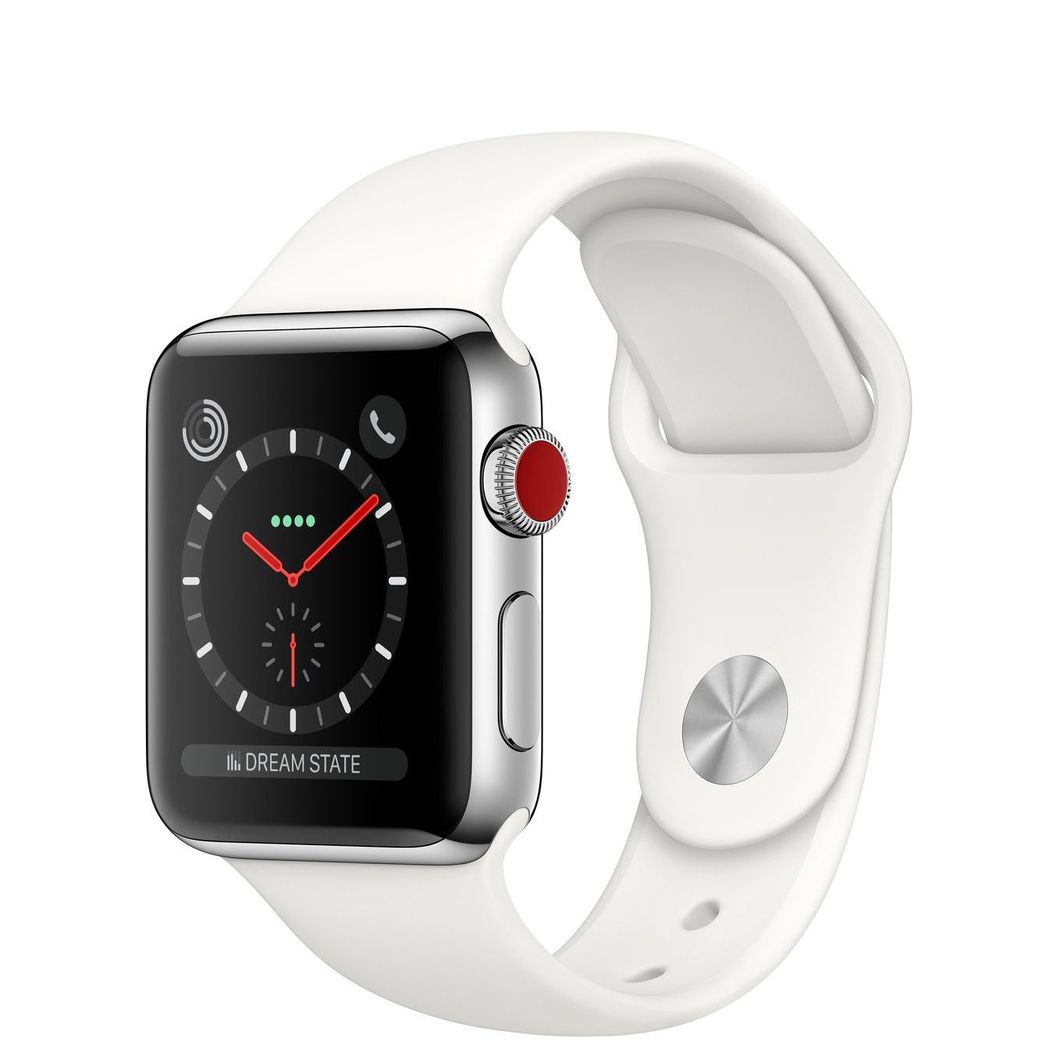 Купить Apple Watch Series 3 GPS, 38mm, корпус из серебристого алюминия, спортивный ремешок белого цвета