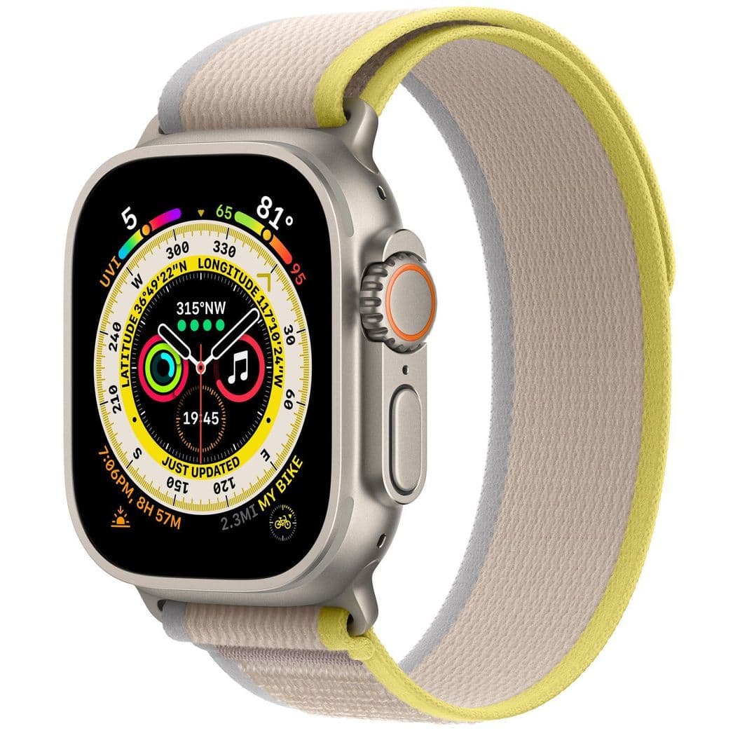 Купить Apple Watch Ultra GPS + Cellular, 49mm, корпус из титана, ремешок Trail цвета «жёлтый/бежевый»
