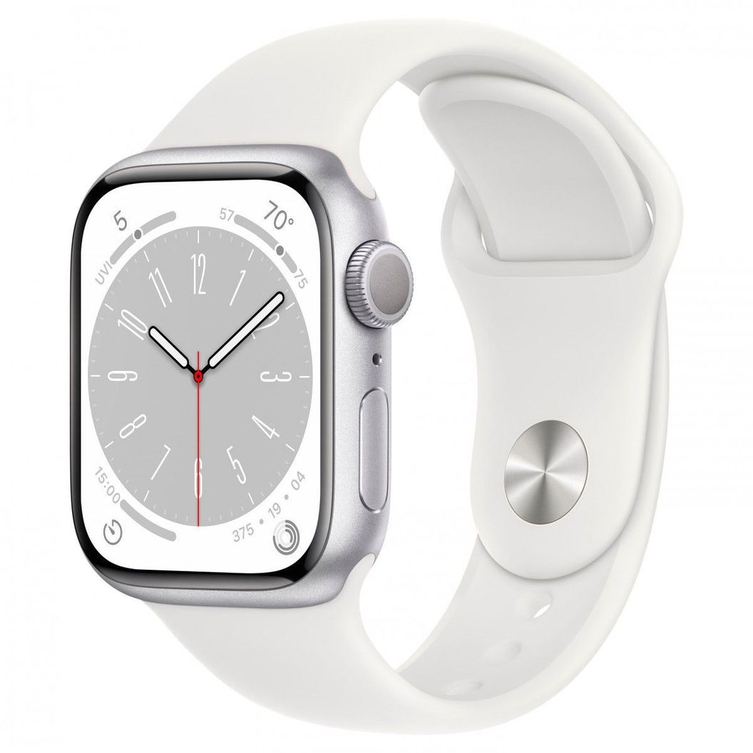 Купить Apple Watch Series 8 GPS, 41mm, корпус из алюминия серебристого цвета, спортивный ремешок (Sport Band) белого цвета