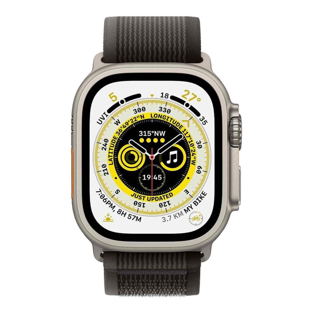 Купить Apple Watch Ultra GPS + Cellular, 49mm, корпус из титана, ремешок Trail цвета «чёрный/серый»