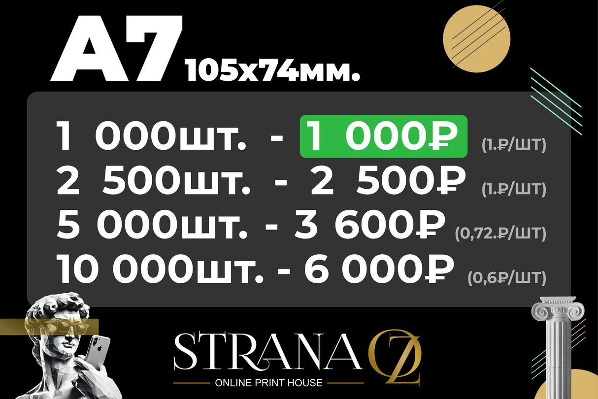Печать листовок А7 в Ростове-на-Дону . Быстрая печать, четкие цвета, доставка по городу. Strana OZ —  онлайн-типография."