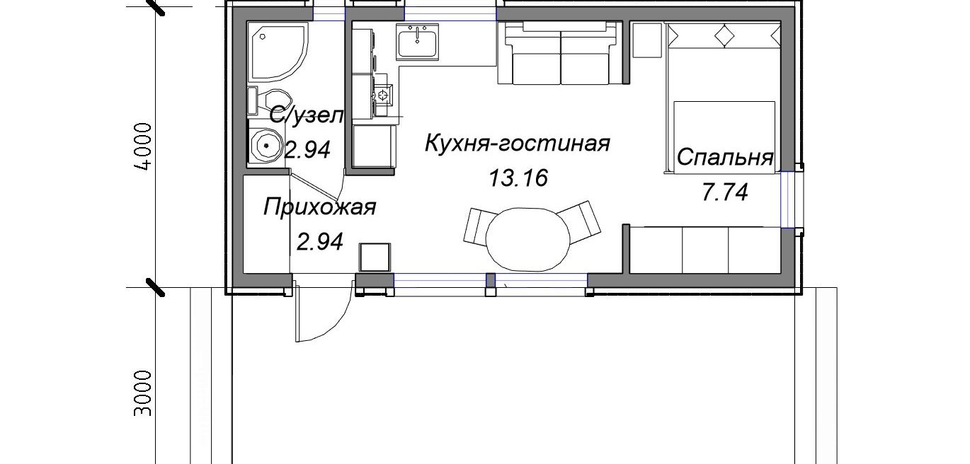 Проект мини-дома 8х4 с террасой