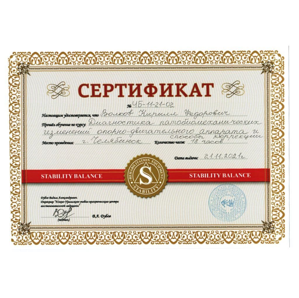 Центр Волкова - сертификат 