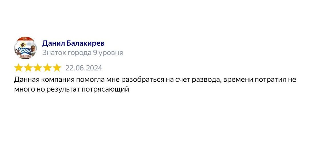 Отзыв клиента: Юридические услуги по вопросам развода и раздела совместно нажитого имущества