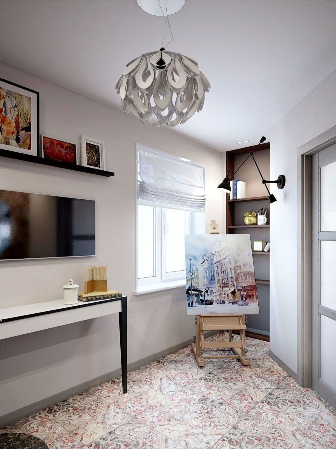 Современный дизайн кабинета в бежевом и пудровом цвете в стиле фьюжн