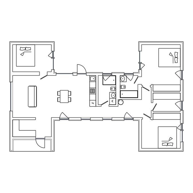 HHouse 100 от ЛёАртХаус. Планировка дома 100 м2 с мебелью