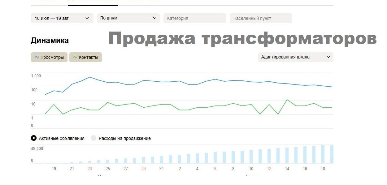 Результат запуска объявления на Авито